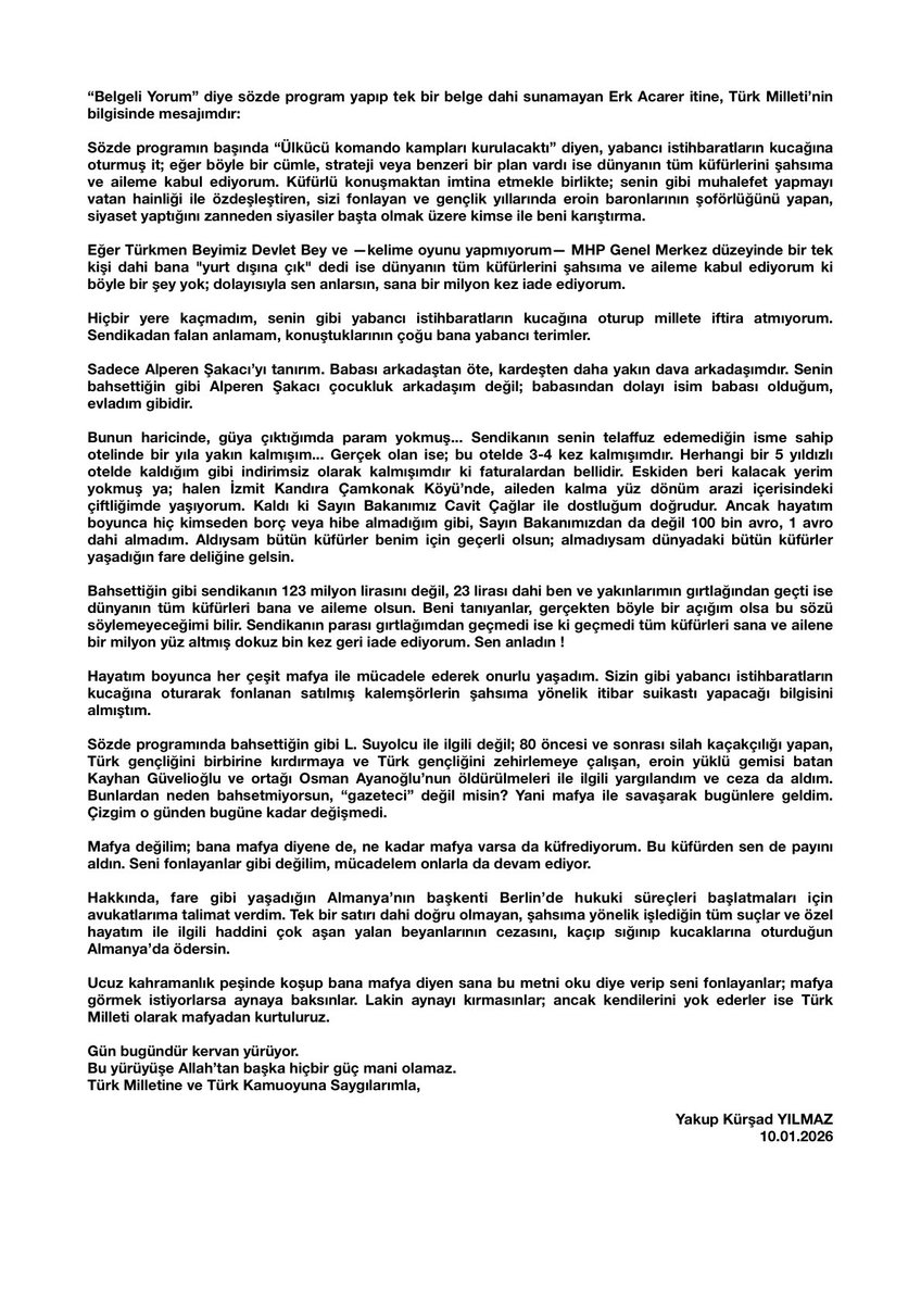 y_kursadyilmaz's tweet photo. “Belgeli Yorum” diye sözde program yapıp tek bir belge dahi sunamayan Erk Acarer itine, Türk Milleti’nin bilgisinde mesajımdır; 

https://t.co/cvVE3pNO1O https://t.co/jCuMhMdQgI