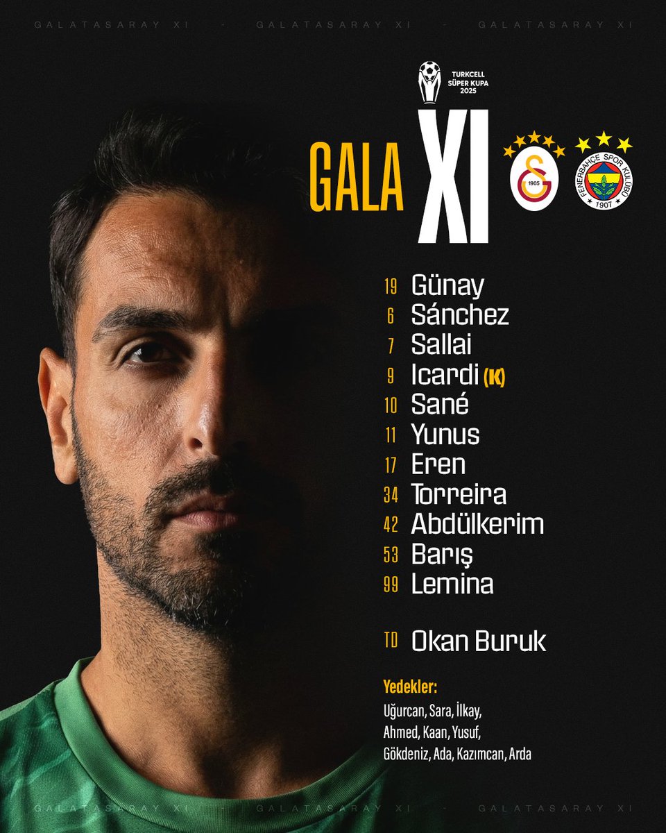 GalatasaraySK's tweet image. 📢 Fenerbahçe karşısında ilk 11’imiz ve yedeklerimiz! 👇 #GSvFB