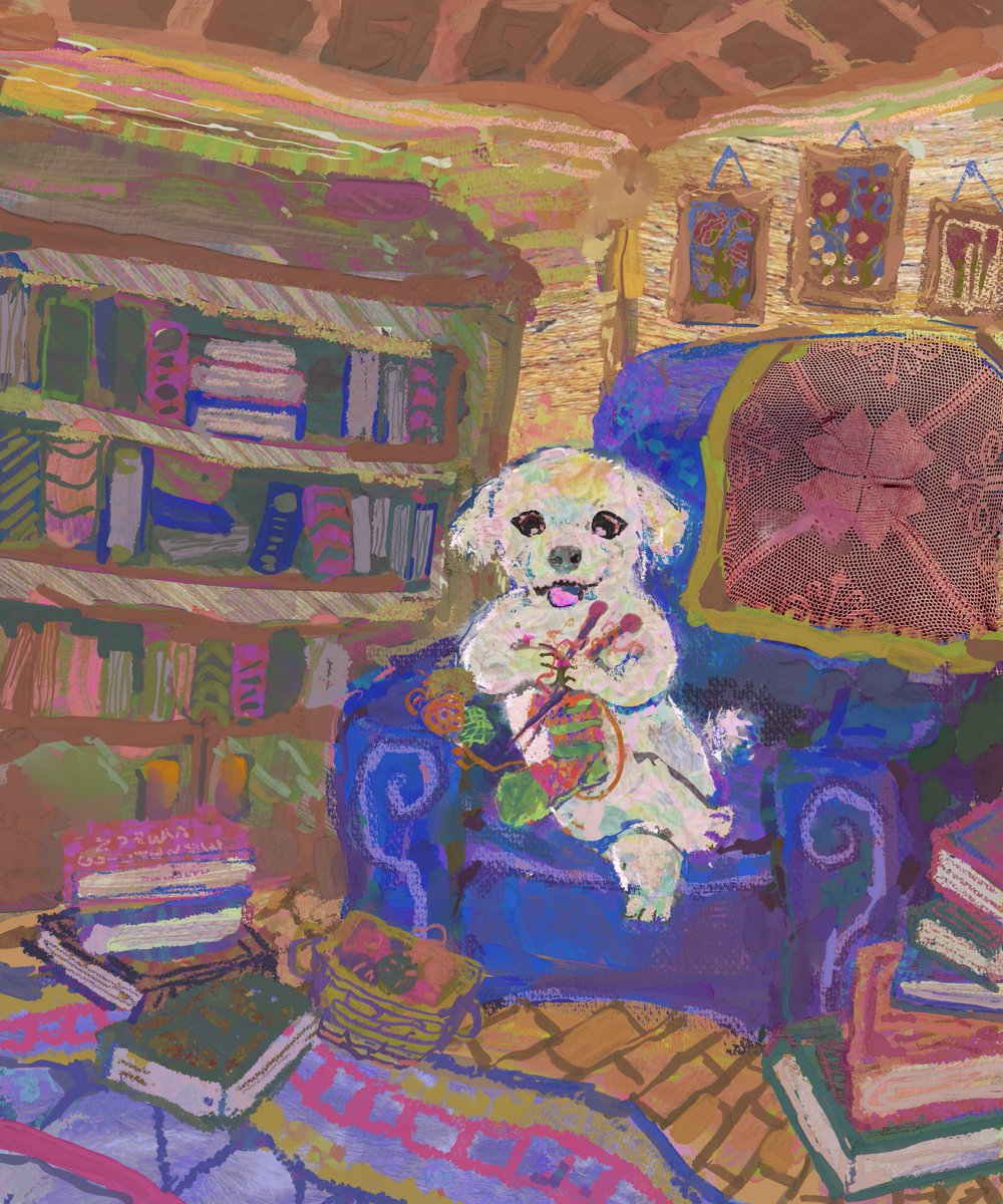 guilhernunes_'s tweet image. Dog tired of stealing socks decides to learn how to knit his own socks (commission)