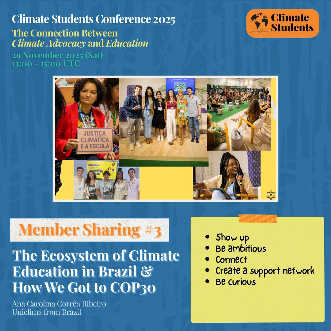 📷Climate Students Conference 2025
On 29 Nov 2025, youth leaders from across the globe came together to explore “The Connection Between Climate Advocacy and Education”, celebrating inspiring stories of student-led action. We hope you enjoyed connecting with fellow advocates! #CSM