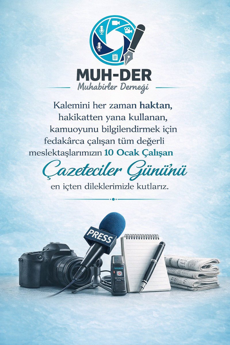muhdergenel's tweet photo. Doğru ve tarafsız habercilik için gece gündüz emek veren tüm basın emekçilerinin 10 Ocak Çalışan Gazeteciler Günü’nü kutluyor, mesleğinde hayatını kaybeden gazetecileri rahmetle anıyoruz.

#10OcakÇalışanGazetecilerGünü #MUHDER https://t.co/x1ZAI7Z19K