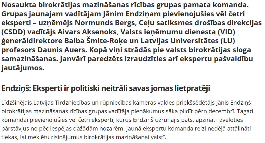 slikts's tweet image. "Politiski neitrālajā" ideoloģiskajā komplektā ir:
- biznesa lobija pārstāvis Endziņš
- JV top ziedotājs un politiskais aktīvists Bergs
- divi valdības iecelti iestāžu vadītāji
- viens akadēmiķis, kuram tad būtu jāpārstāv darba ņēmēji, NVO, vide, pašvaldības, sociālā joma utt.