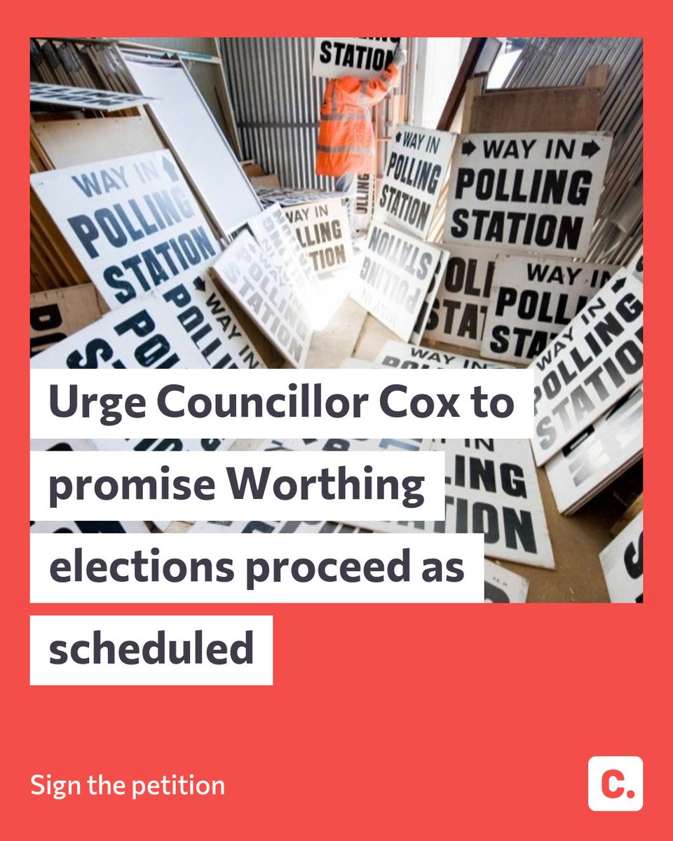 🖋️ The 2026 May Elections are likely to be postponed...again. 

Elections are a constitutional right. Postponement is a violation. 

Worthing Council's meeting on Tuesday will decide the future of locals elections. 

Sign our petition. Keep our elections.

c.org/fzbjtqQv2s