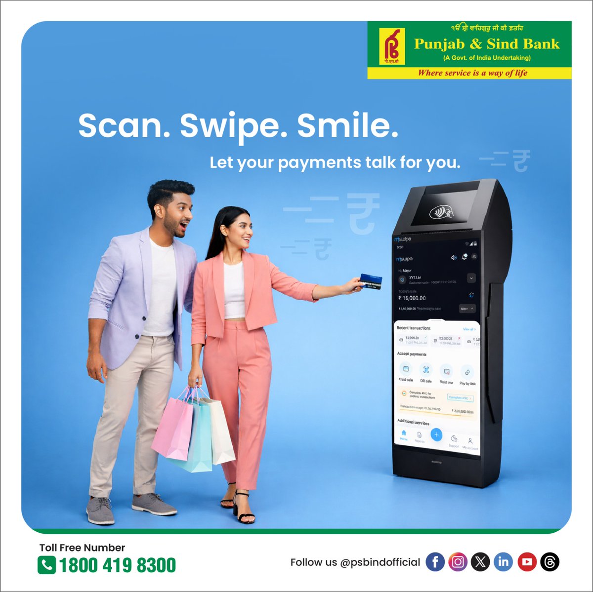 PSBIndOfficial's tweet photo. The Smart Hybrid POS is more than a soundbox — it’s your all-in-one payment partner 🚀
Tap, scan or dip for fast, secure and instant payment confirmations ⚡

#punjabandsindbank 
#SmartHybridPOS #SmartPayments #DigitalIndia #POSDevice
#whereserviceisawayoflife https://t.co/bPyPKx5A7t