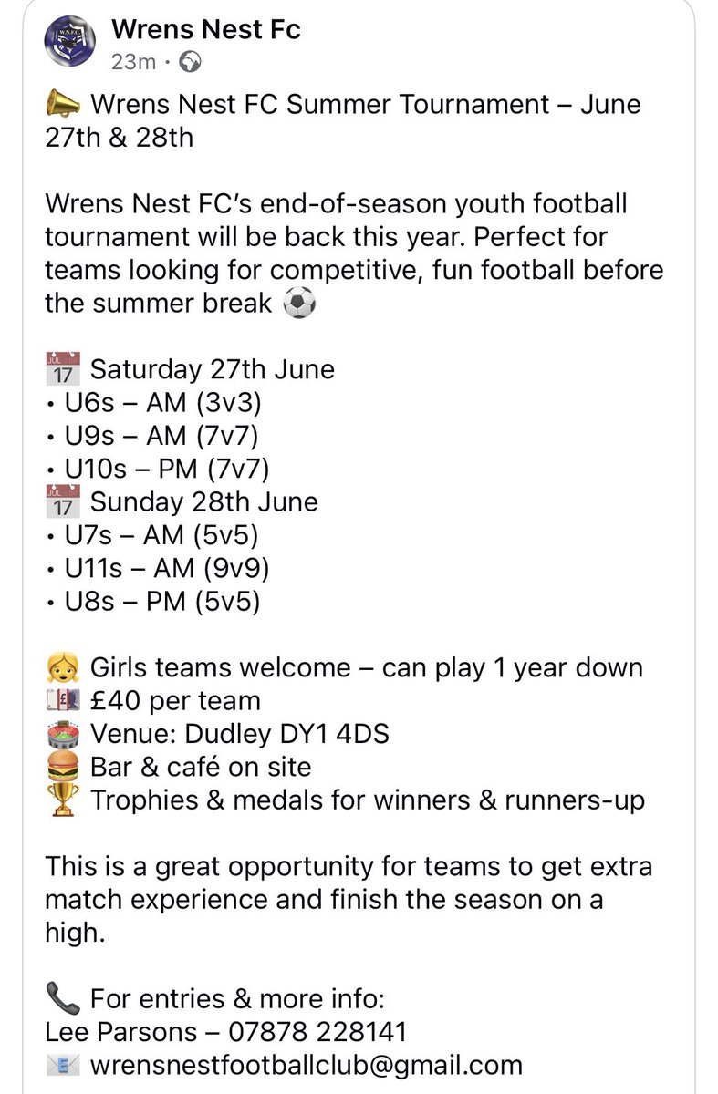 GemaLilley2's tweet image. 📢PLEASE SHARE 📢🧡💙⚽️2026 tournament!!! Brilliant weekend the previous  2 years &amp;amp; our 3rd year will be the best yet!!! Book your spot now to avoid disappointment! #WNFC #GRASSROOTSFOOTBALL #COMMUNITY