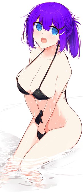 ビキニの上と手袋だけを着用してる絵です 
