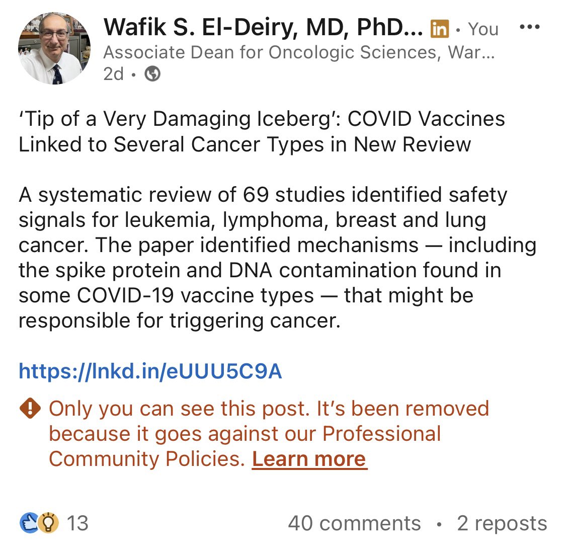 And censorship continues strong on LinkedIn