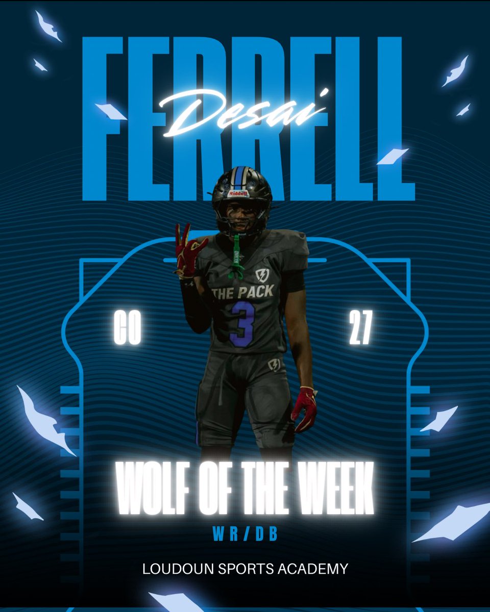 LoudounSportsAC's tweet photo. Wolf Of the Week 
Desai Ferrell @DesaiFerrell W.O.W. 
Grinding on and off the field, “Yes sir” always, being an example of the goals our program holds. You really showed up and showed out this week. Congrats on getting that work in! WE SEE YOU! 🐺💙 
PACK mentality👏🏻 https://t.co/OsHoTF2oG4