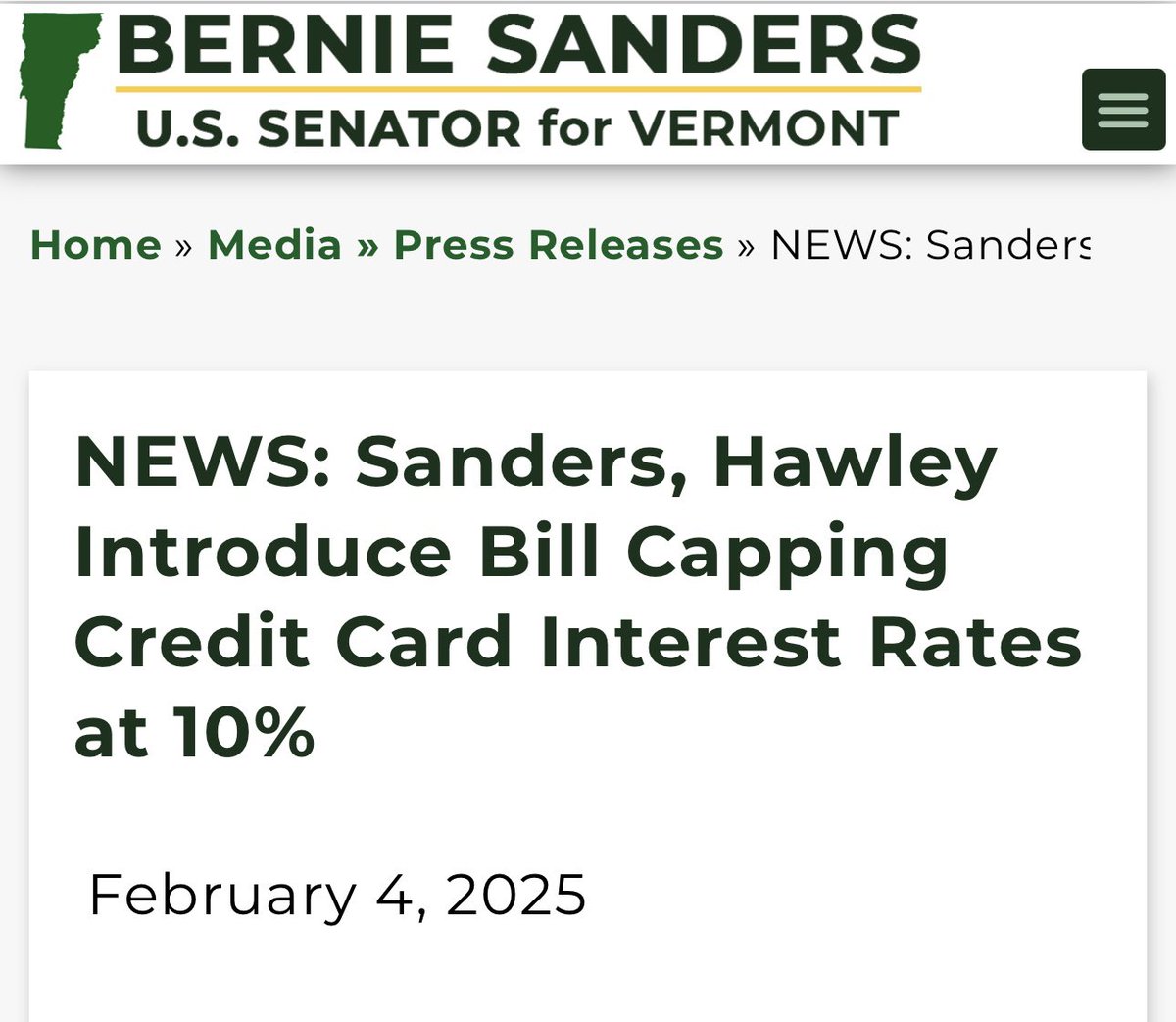 RonFilipkowski's tweet image. Just to be clear, Bernie Sanders and Josh Hawley proposed a bill in the Senate a year ago, along with AOC and Luna in the House, to cap interest rates on credit cards at 10%. It is nice that Trump has suddenly decided to get on board with it in an election year.