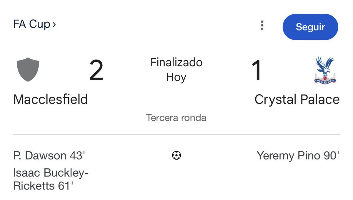 Un equipo de SEXTA DIVISIÓN no solo eliminó a uno de Premier League si no al CAMPEÓN actual 😳

Honor eterno al Macclesfield