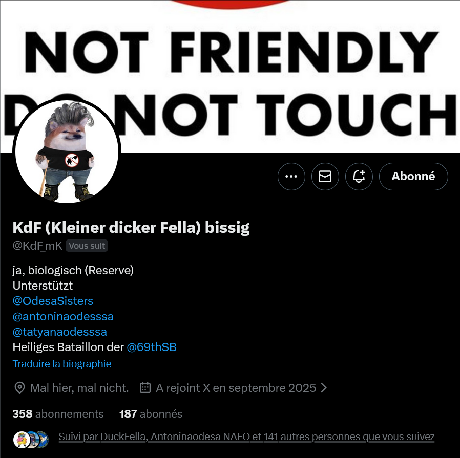 Fellas, can we boost <a href="/KdF_mK/">KdF (Kleiner dicker Fella) bissig</a>? 

Thank you 🫡💙💛

#WeAreNAFO
#NAFOExpansionIsNonNegotiable