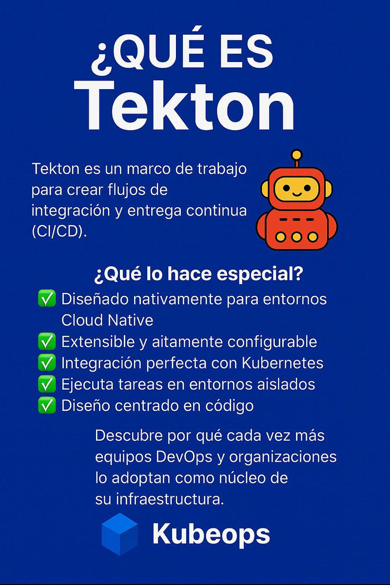 Kubeops_dev's tweet image. ¿Qué es Tekton y por qué está conquistando el mundo DevOps?

Tekton es el framework open-source definitivo para crear pipelines CI/CD nativos en Kubernetes. 

Lo que lo hace único:
✅ Cloud Native desde el origen
✅ Altamente extensible y configurable
✅ Integración perfecta con…