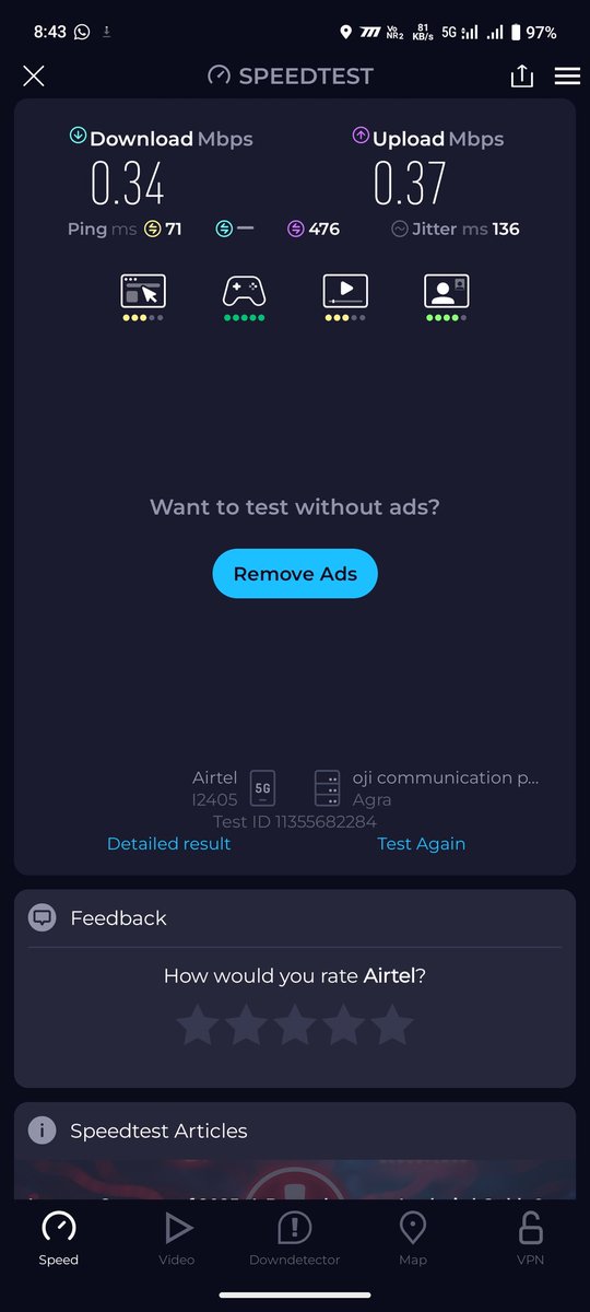 kazmi_vasi's tweet photo. I am in airtel 5g coverage area but daily data limit get used and internet speed slow down I recharged of 49 rupees 1 day unlimited data but still there is no internet speed. 
@airtelindia @airtelnews #shameonyouairtel https://t.co/9RnjNQUTRE