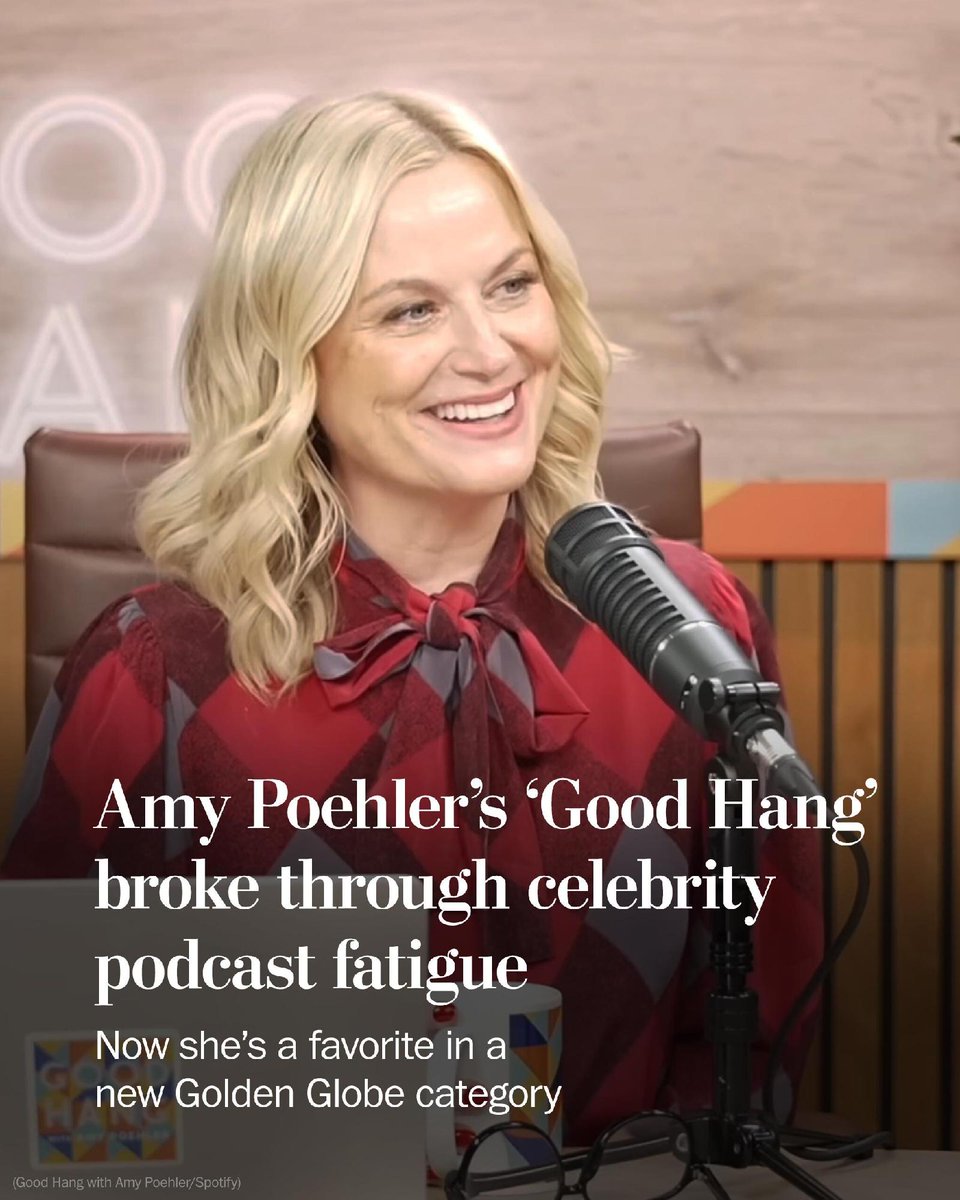 washingtonpost's tweet image. It’s hard for new podcasts to gain momentum. But just months after launching, Amy Poehler’s “Good Hang” landed in the Top 50 podcasts in America, and ended the year at No. 10 on Spotify’s most-listened-to chart. wapo.st/45BuCzr