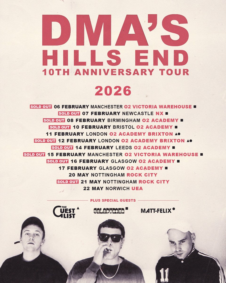 O2AcademyBrix's tweet image. .@dmasmusic return to #O2AcademyBrixton on Wed 11 + Thu 12 Feb to celebrate the ten year anniversary of their debut album 'Hills End'. Support comes from The Guestlist and Matt Felix 🎸

Grab your tickets 🎟️amg-venues.com/t5f950XS2Jt
#DMAs