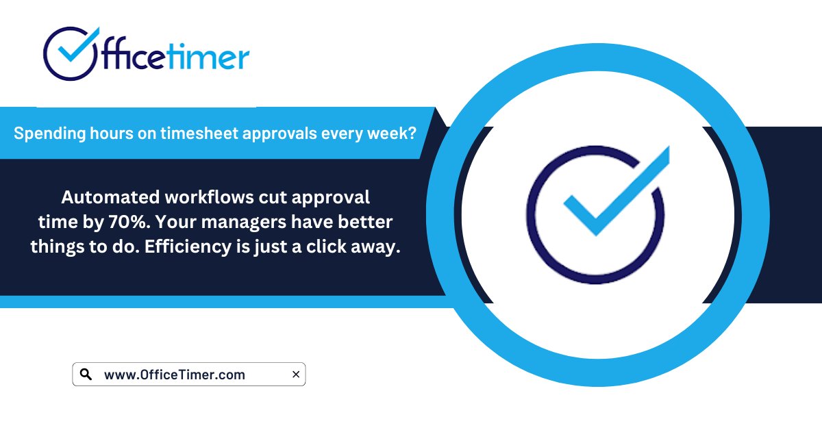 officetimer's tweet image. Spending hours on timesheet approvals every week?

Automated workflows cut approval
time by 70%. Your managers have better things to do. Efficiency is just a click away.

#OfficeTimer
#OfficeTimerSignup