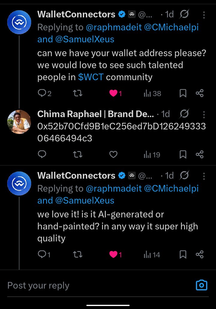raphmadeit's tweet image. Remember this design in the quoted tweet?
It was recognized for the creativity.

I and my guy @CMichaelpi  were rewarded by @wcthub for the wallet connect weekly thread with 1,000 wallet connect tokens, an equivalent of $78. 🎉

Thank you @wcthub @WalletConnect

Unto the next!