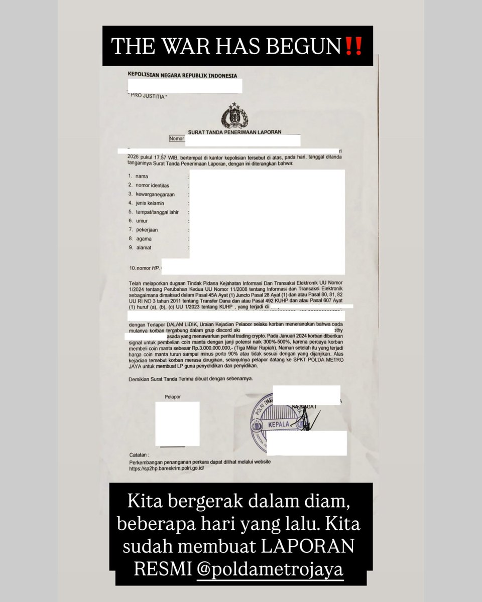 skyholicc88's tweet image. Karena tidak ada tanggapan apapun dari @timothyronald22 @Kalimasada97 Akhirnya gue mengawal beberapa korban untuk membuat laporan dengan kerugian awal (3 Miliar Rupiah).

Total kerugian korban panguyuban diestimasi mencapai 3.500 orang ++  dengan nilai fantastis 200 Miliar ++.…