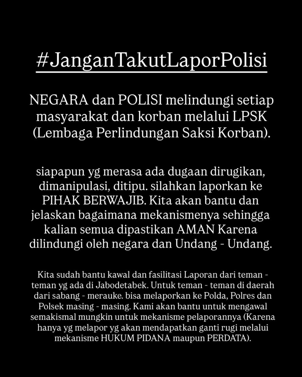 skyholicc88's tweet image. Karena tidak ada tanggapan apapun dari @timothyronald22 @Kalimasada97 Akhirnya gue mengawal beberapa korban untuk membuat laporan dengan kerugian awal (3 Miliar Rupiah).

Total kerugian korban panguyuban diestimasi mencapai 3.500 orang ++  dengan nilai fantastis 200 Miliar ++.…