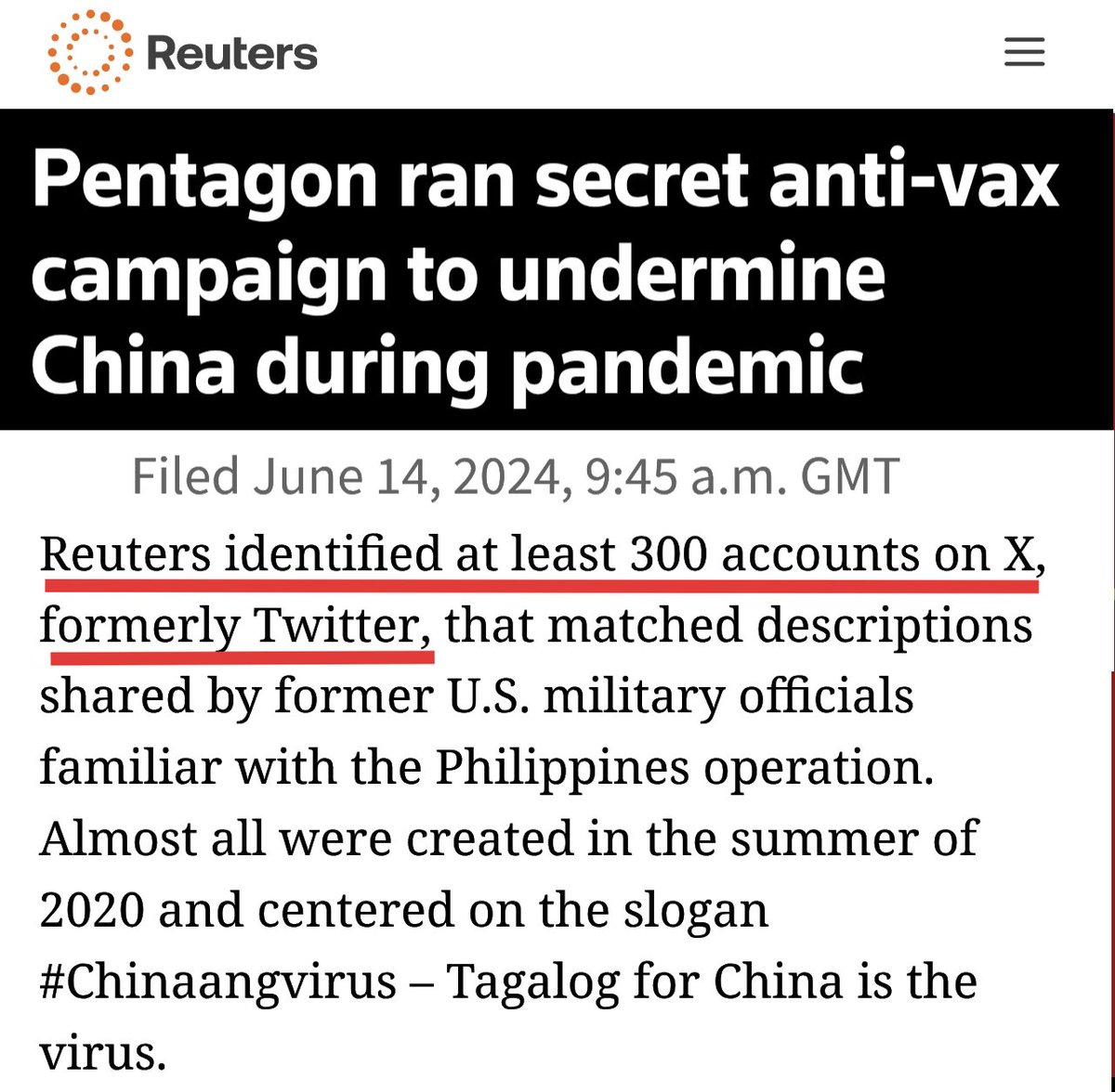 KaiLeeTalking's tweet photo. AMERICAN ANTI-CHINA PSYOPS

1) At the height of the COVID-19 pandemic, the Pentagon launched a secret psyops propaganda to counter what it perceived as China’s growing influence in the Philippines, the Middle East, and the Central Asia.

/1

https://t.co/5CHgo9OKex https://t.co/pgWdSXkUVc