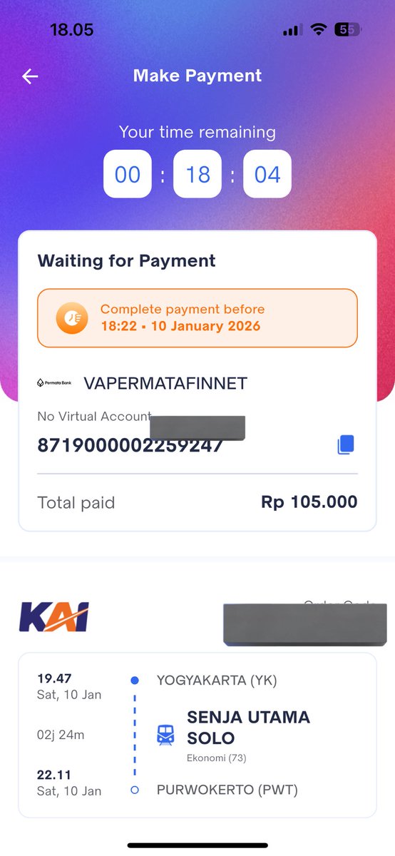 minn, ini udah kubayar kok ga berubah statusnya? masi waiting for payment terus, bentar lagi udah berangkat lagi 😢😢 <a href="/KAI121/">Kereta Api Indonesia</a>