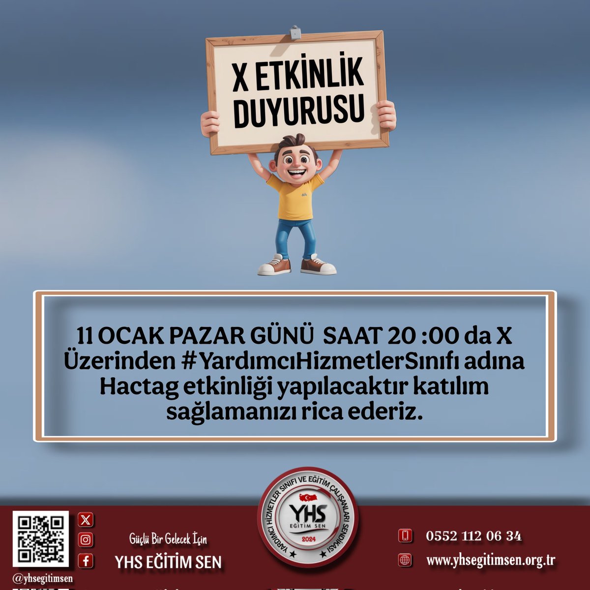 11 OCAK PAZAR GÜNÜ SAAT 20:00 'Da #YardımcıHizmetlerSınıfı adına Hactag etkinliği yapılacaktır il twit ile tağ belirlenecektir katılım sağlamanızı rica ederiz. <a href="/yhsplatform/">Yardımcı Hizmetler Sınıfı Platformu</a> <a href="/yhsegitimsen/">Yardımcı Hizmetler Sınıfı Eğitim Sendikası</a> <a href="/YhsPlatformu/">Yardımcı Hizmetler Sınıfı Dayanışma Birliği</a> #YardımcıHizmetlerSınıfı