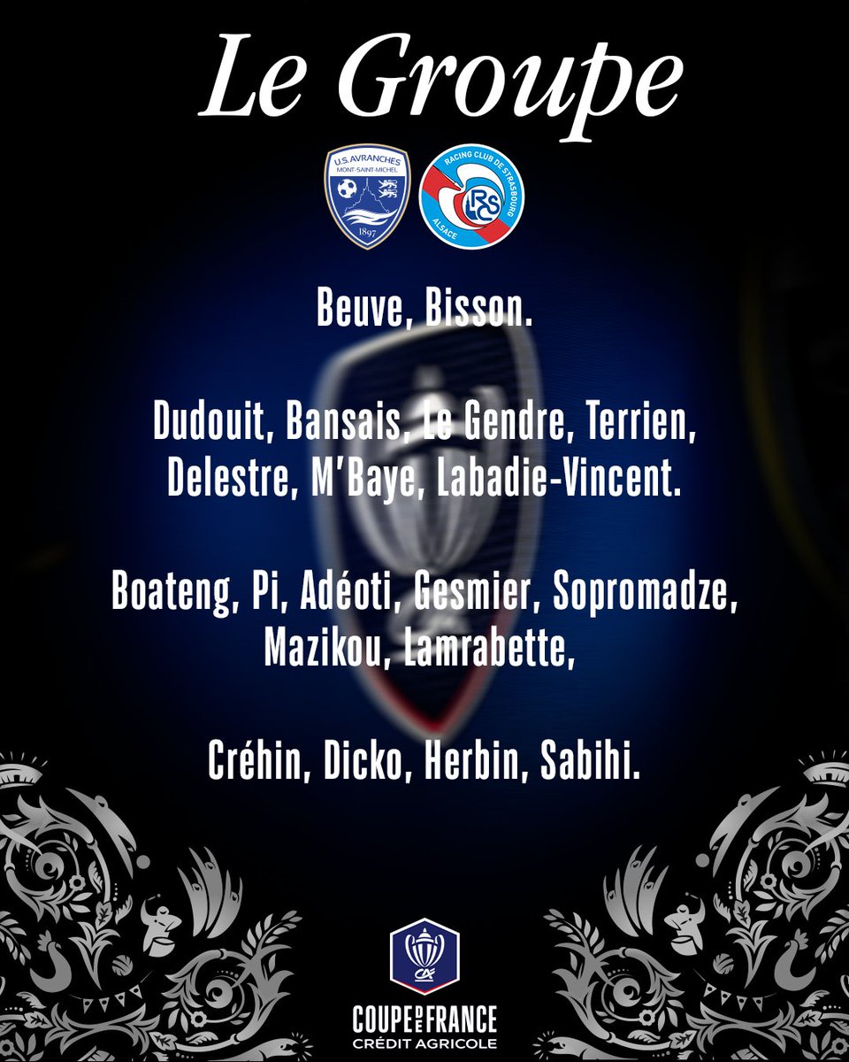 USAvrMSM_Off's tweet image. Découvrez le groupe qui participera à la réception du RC Strasbourg Alsace ! 👀

🔙 Vincent Créhin est de retour dans le groupe.

1️⃣ Première dans le groupe pour Kenny Herbin.