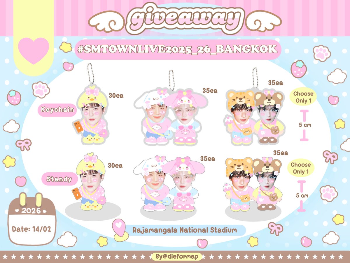 dieformap's tweet image. 𓇼 pls kindly rt 𓆝
 ✿ giveaway for #SMTOWN_LIVE_BKK

𐙚 Keychain &amp;amp; Standy
⤷ choose 𝟣 𝖾𝖺 / 𝗉𝖾𝗋𝗌𝗈𝗇  ˎˊ˗

@ rajamangala 14 feb 2026
⏰️ tba

૮ .◜◡◝ა
𑣲 𝘳𝘵 + 𝘴𝘩𝘰𝘸 𝘵𝘩𝘪𝘴 𝘵𝘸𝘦𝘦𝘵 ⠀
𝘥𝘮 𝘧𝘰𝘳 𝘦𝘹𝘤𝘩𝘢𝘯𝘨𝘦 ۶ৎ

#SMTOWNLIVE2025_26_BANGKOK