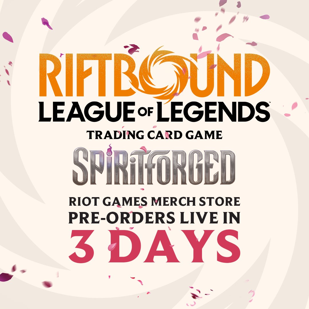 Riftbound Spiritforged Pre-Orders for the Riot Games Merch Store will go live in exactly 3 days!

Don't forget to set your alarm for your time zone! 
PT - 9 am | MST - 10 am | CST - 11 am | EST - 12 pm | GMT - 5 pm | CET - 6 pm
