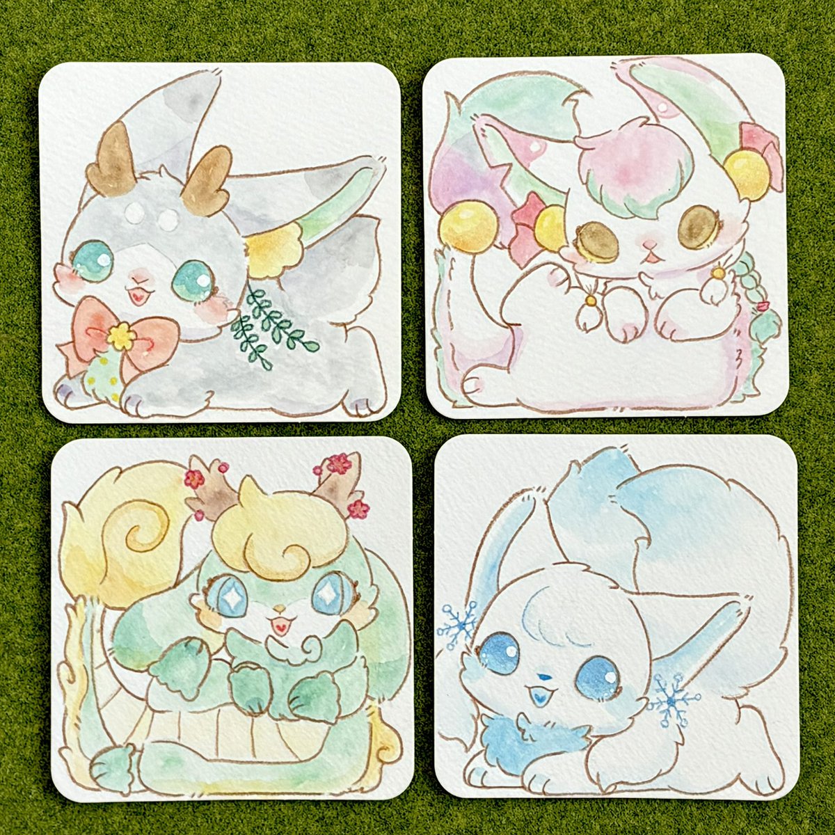 幻獣なうちの子たち集めました！
🌼ミモザうさぎ(ジャッカロープ)
🌸鈴遥(龍)
✨メイメイ(龍)
❄️シルセア(二尾の狐)

 #ドラゴンとまぼろしのけもの達展10 でお迎え募集します！
#ミモザハイツ