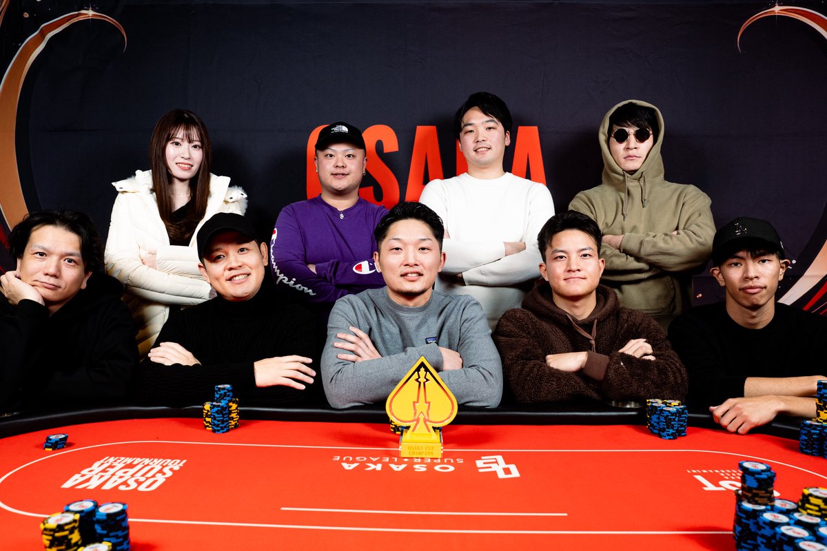OST_poker's tweet photo. 【#16  Osaka Cup】

ついにFTになりました！
勝ち残ったプレイヤーの皆様です。

１．みゆ
２．Asato
３．ごろうさん
４．KMG
５．KENSHOW
６．Eiji
７．TAKUMI
８．SUNSUN
９．Daguza Mackle

優勝目指して頑張ってください🔥
#次はキミが主役だ https://t.co/aLO5Ov7A83