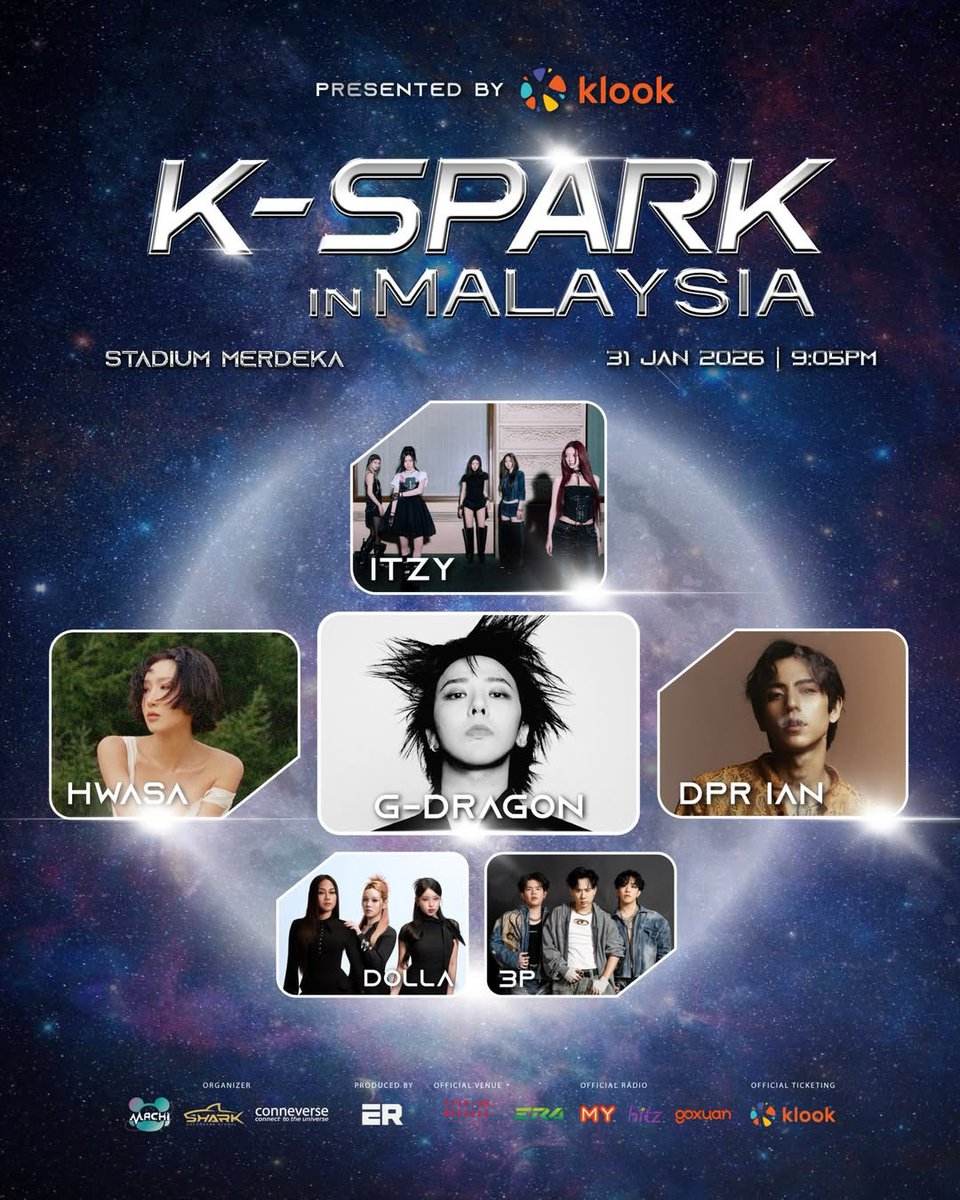 goKPOP's tweet image. [🇲🇾] K-SPARK IN MALAYSIA 2026 ⚡🔥
feat. G-DRAGON, HWASA, ITZY &amp;amp; DPR IAN ✨

📅 2026.01.31 (SAT)
🕘 9:05PM
📍 STADIUM MERDEKA

🎫 Ticketing details coming soon

#KSPARKMY2026 #KSPARK
#GDRAGON #GDRAGONinMY #GDRAGONinKL
#HWASA #HWASAinMY #HWASAinKL
#ITZY #ITZYinMY #ITZYinKL
