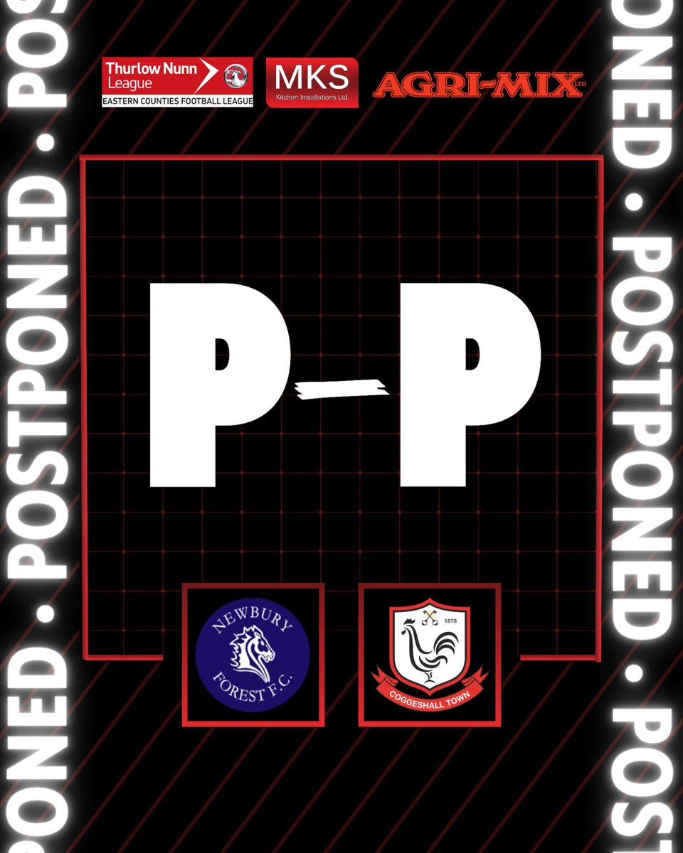 CoggeshallTown's tweet photo. MATCH POSTPONED 🚨
Unfortunately, today’s game at @NewburyForestFC has been postponed due to a floodlight failure💡❌
#CoggeshallTown #SeedGrowers #MatchDayUpdate #Postponed #NonLeagueFootball https://t.co/4uq2vSZp27