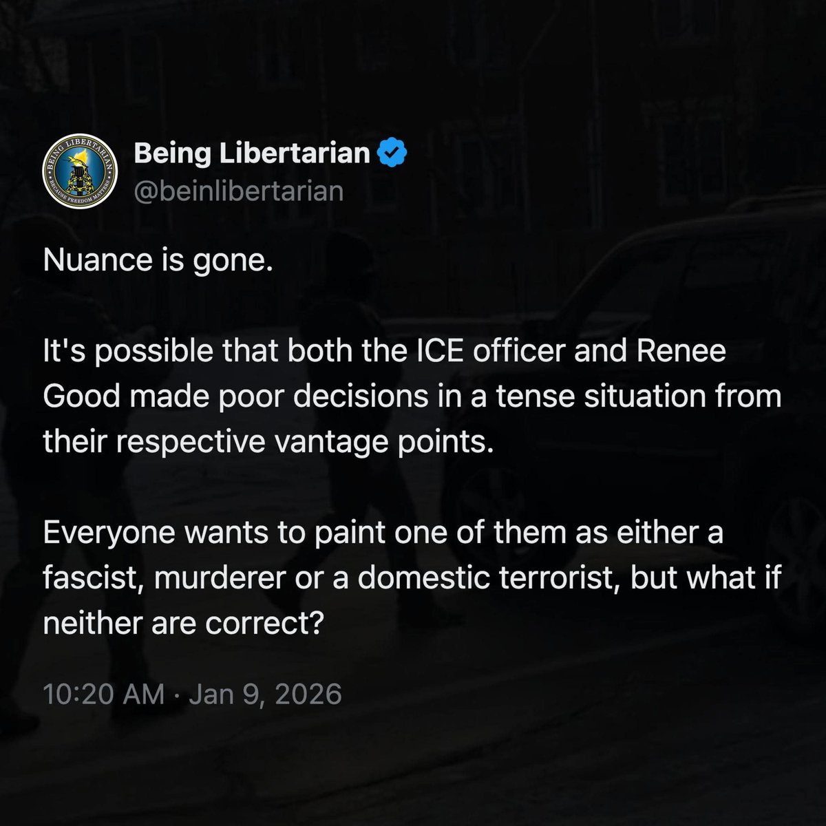 This. When emotions and/or political divides rule the day, objectivity loses. There are lessons to be learned, but, unfortunately, I don't think they will be. Both sides are so busy trying to be right, that they won't even consider there was wrong to be learned from. 

#ice