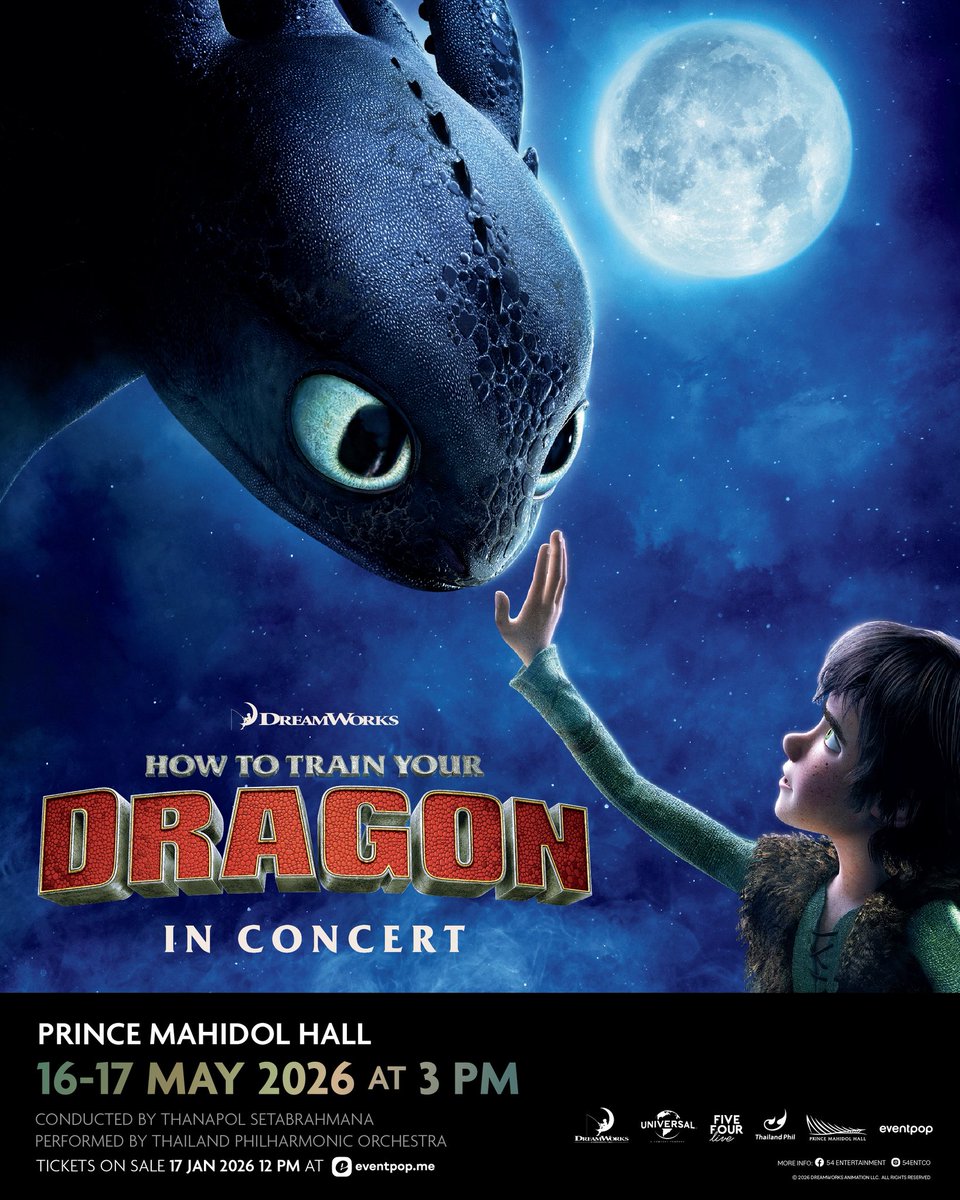 (English Below)
สัมผัสปรากฏการณ์ที่ชนะใจคนทั้งโลก!
พบกับคอนเสิร์ต อภินิหารไวกิ้งพิชิตมังกร ภาพยนตร์แอนิเมชันระดับตำนานจาก DreamWorks ที่จะกลับมาสร้างความประทับใจอีกครั้งในรูปแบบการผจญภัยสุดยิ่งใหญ่ ครบรสทั้งเสียงหัวเราะ ฉากแอ็กชันพ่นไฟสุดระทึก และมิตรภาพที่ตราตรึงใจ