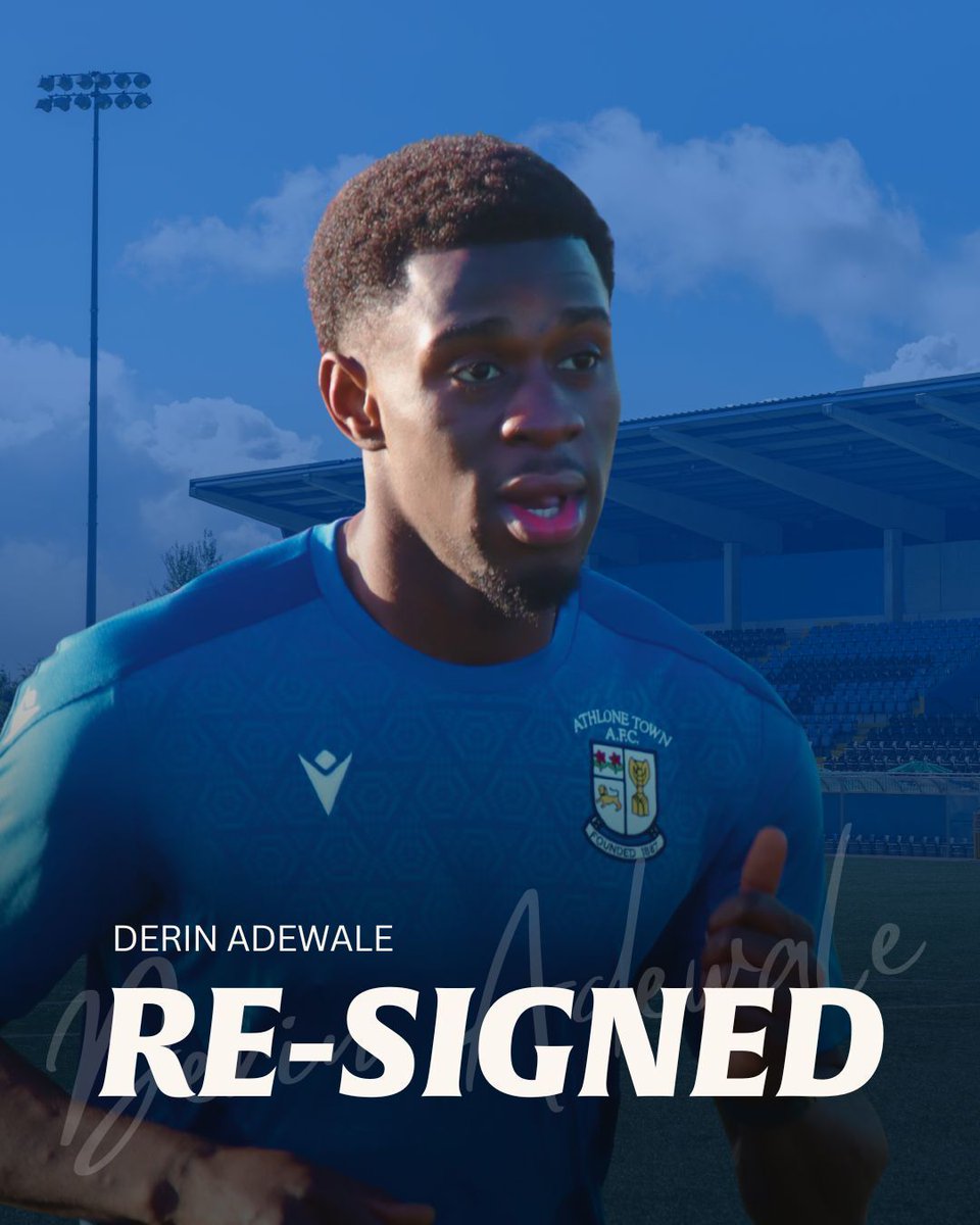 AthloneTownAFC's tweet image. We are delighted to announce Derin Adewale is back with The Town for 2026 🙌 

Derin rejoins on loan from Shelbourne having initially moved mid-way through last season, becoming a regular starter and playing 13 league games for The Town.

Welcome back, Derin! 💪

Season Tickets:…
