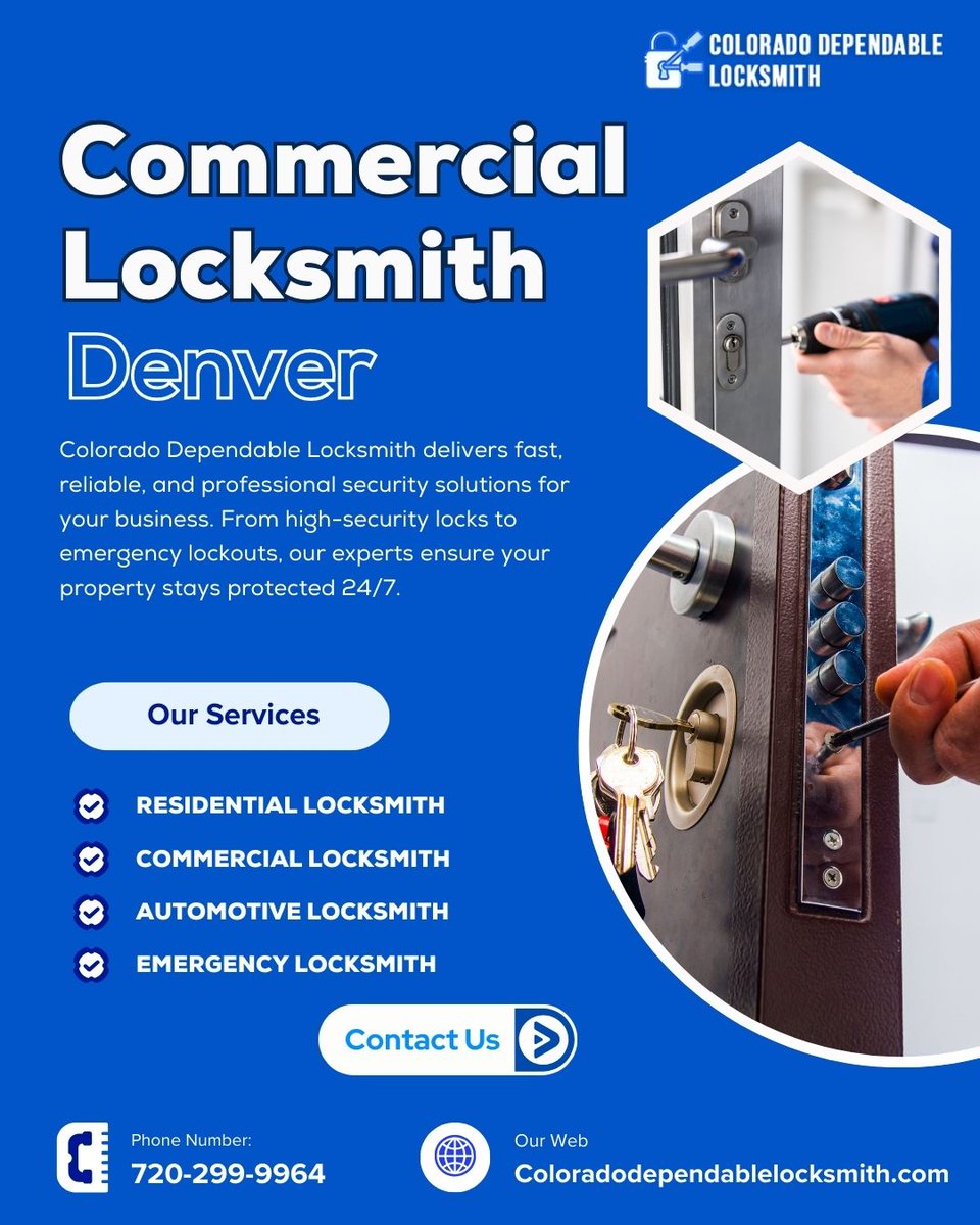 CD_locksmith's tweet image. Need an experienced commercial locksmith in Denver? Colorado Dependable Locksmith provides fast, reliable security solutions, including high-security locks and emergency lockouts. Our experts protect your business 24/7.

Learn more: coloradodependablelocksmith.com/services/comme…