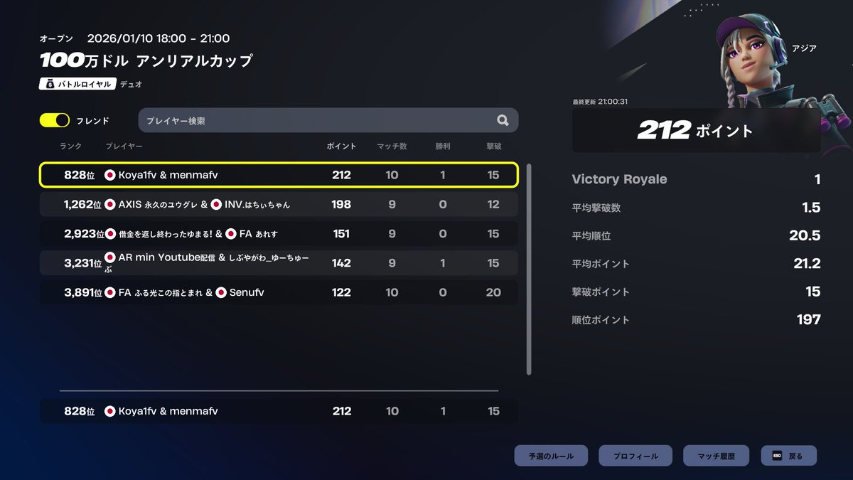 Koya2fv's tweet image. 即席の相方がバグって通話抜けさせられた状態でビクロイ