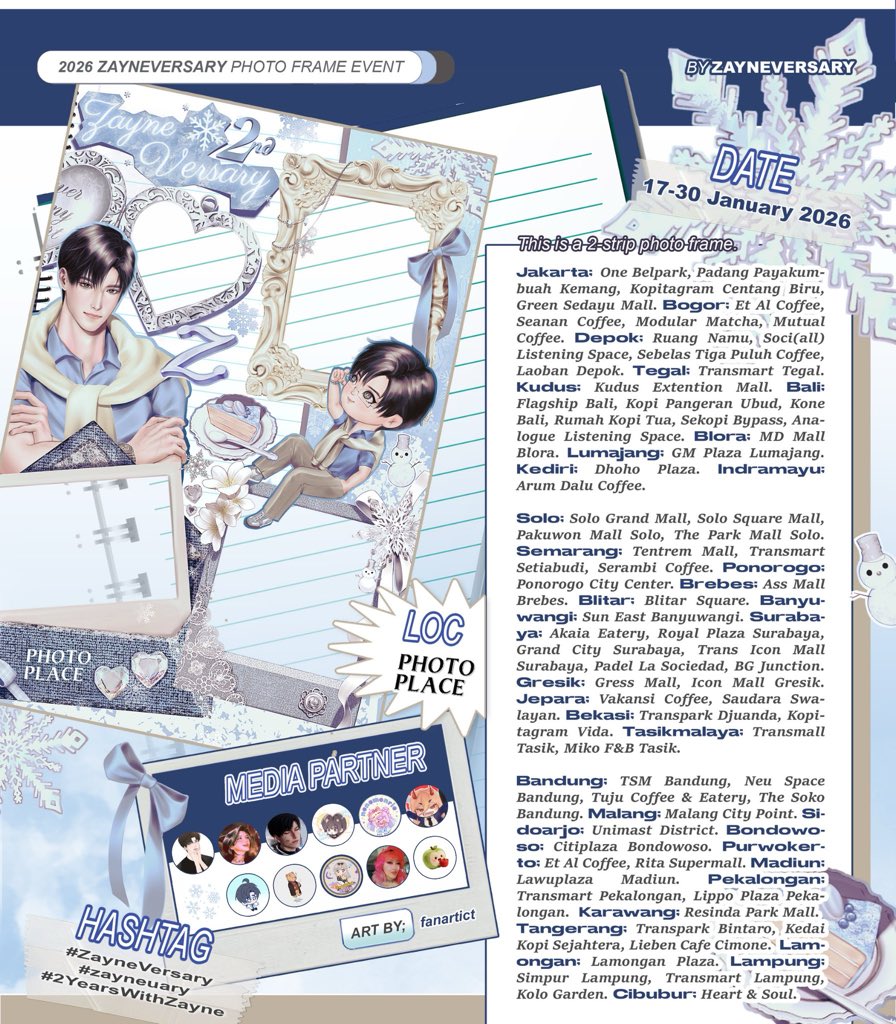 nenemonrie's tweet photo. The Details Schedule of Zayne's 2nd Anniversary Photoframe Event by @ZayneVersary 🩵

📍Photo Place
(January 17-30th 2026)

A wonderful frame designed by @fanartict ☃️

There are two different types of the frame, which are 2 strips and 3 strips frame, kindly check the detailed information on the poster ❄️

#ZayneVersary #Zayneuary #2YearsWithZayne #Zayne #黎深 #이서언 #レイ