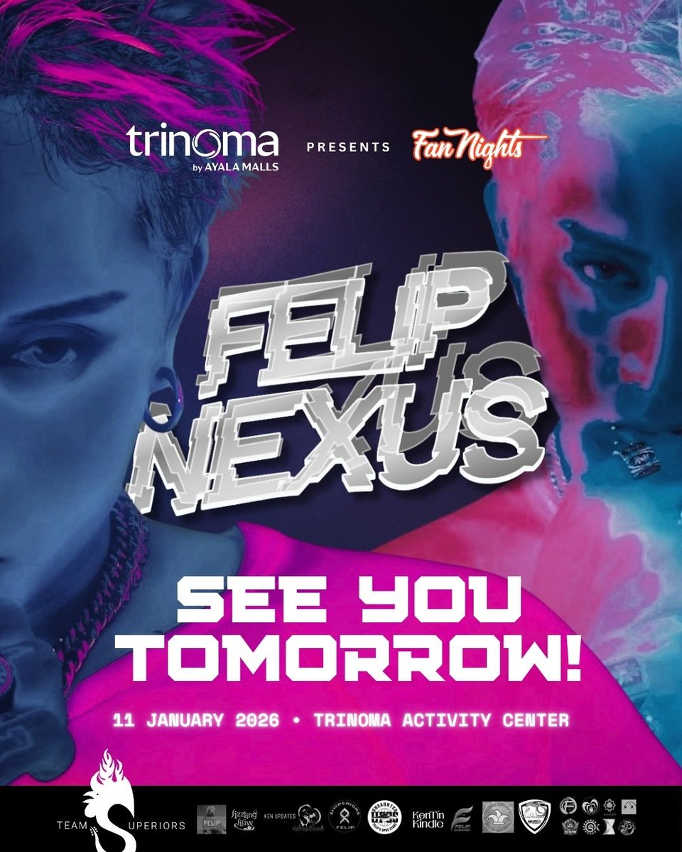 team_superiors's tweet photo. Get ready to flex your fit, test your skills & show your heart at the booths, enjoy the games, take home goodies, shop from merchants, and have fun w/ fellow fans at #FELIPNexus 🔥
Can't wait to celebrate @felipsuperior w/ you—see you tomorrow at Trinoma! ✨️
#FELIP #SB19_KEN https://t.co/uo6a7N2tfS