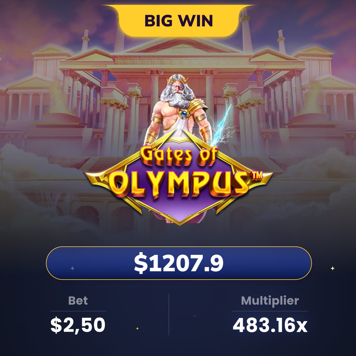 Zeus just blessed someone⚡
$2.50 bet → $1,207 win 483x multiplier

Gates of Olympus hits different on flush.com🏛️