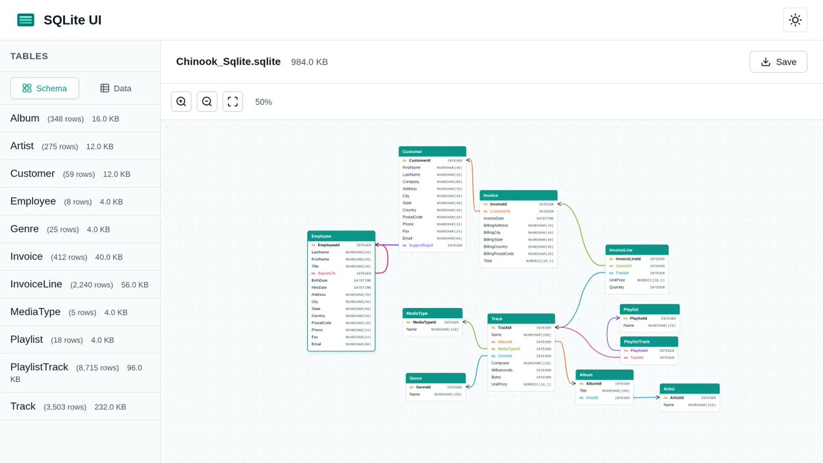 SQLite UI screenshot