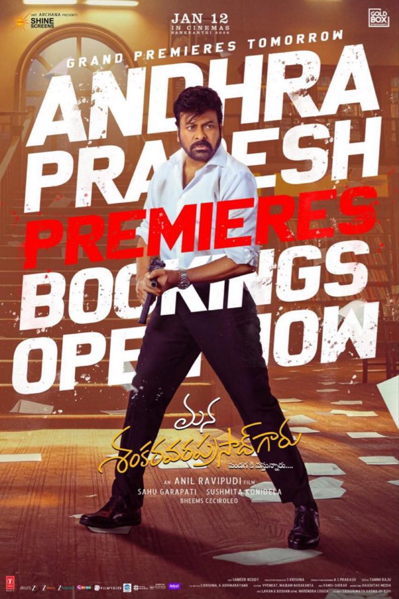 GRAND PREMIERES TOMORROW in ANDHRA PRADESH 👌💥
 BOOKINGS ARE NOW OPEN for #ManaShankarVaraPrasadGaru ❤️‍🔥

Book your tickets 🎟️
-- linktr.ee/MSGTickets