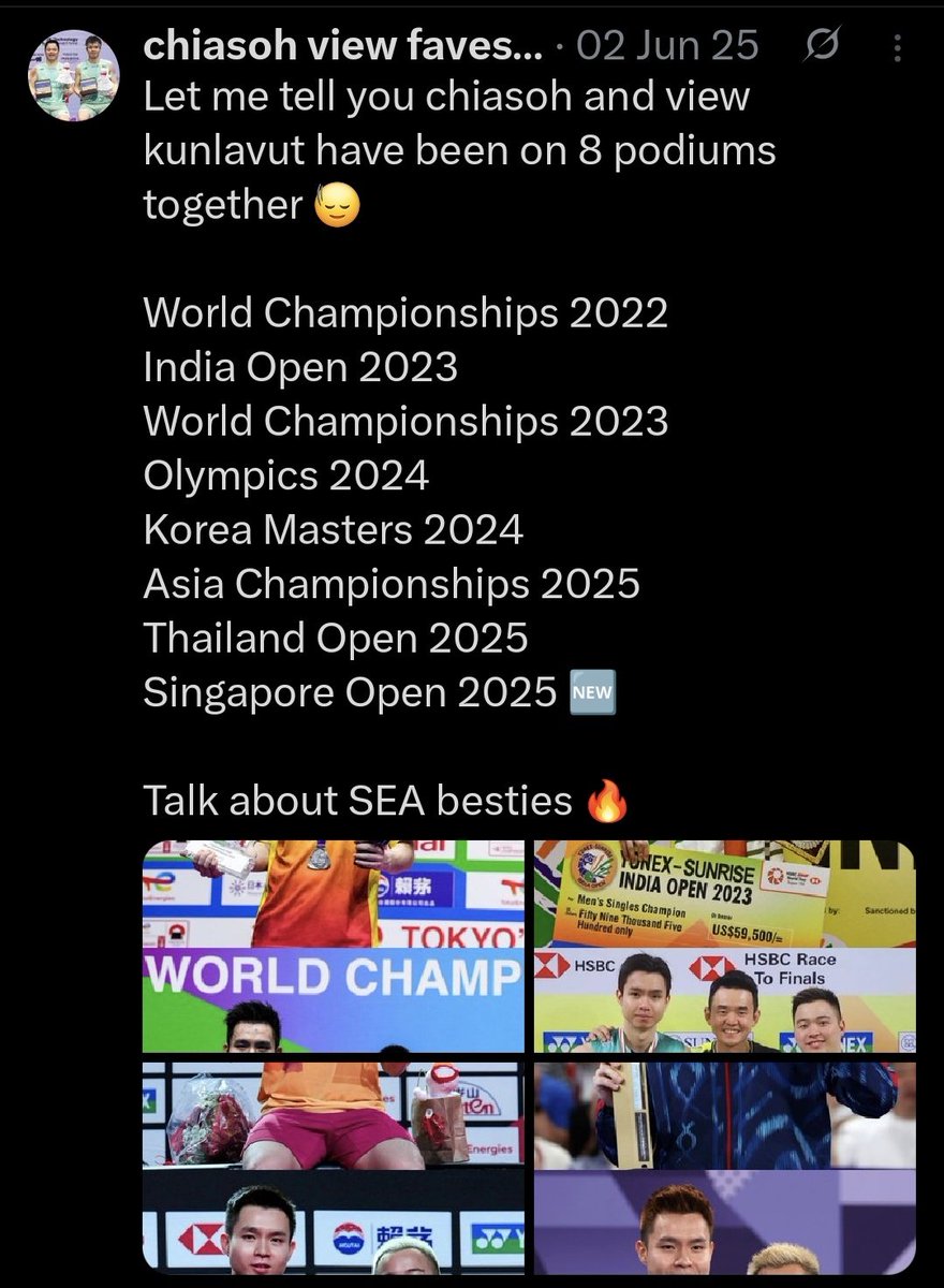 Realised the titles first and then I realised the pattern of winning together last year; now with both in the Malaysian Open Finals tomorrow it actually marks chiasoh and view's 10TH TIME on the podium together 😛