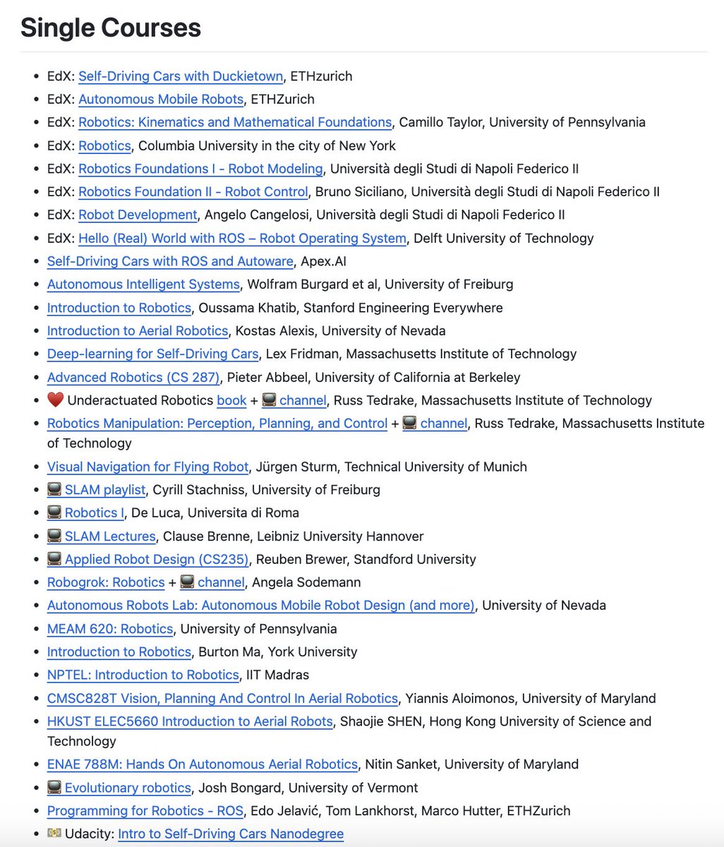 A roadmap for learning robotics!📚

🔖 If you’re self-learning robotics, this is genuinely one of the better repos to bookmark!

This GitHub repo is basically a curated learning map for anyone trying to get into robotics without drowning in random bookmarks.

SOOOOO many free