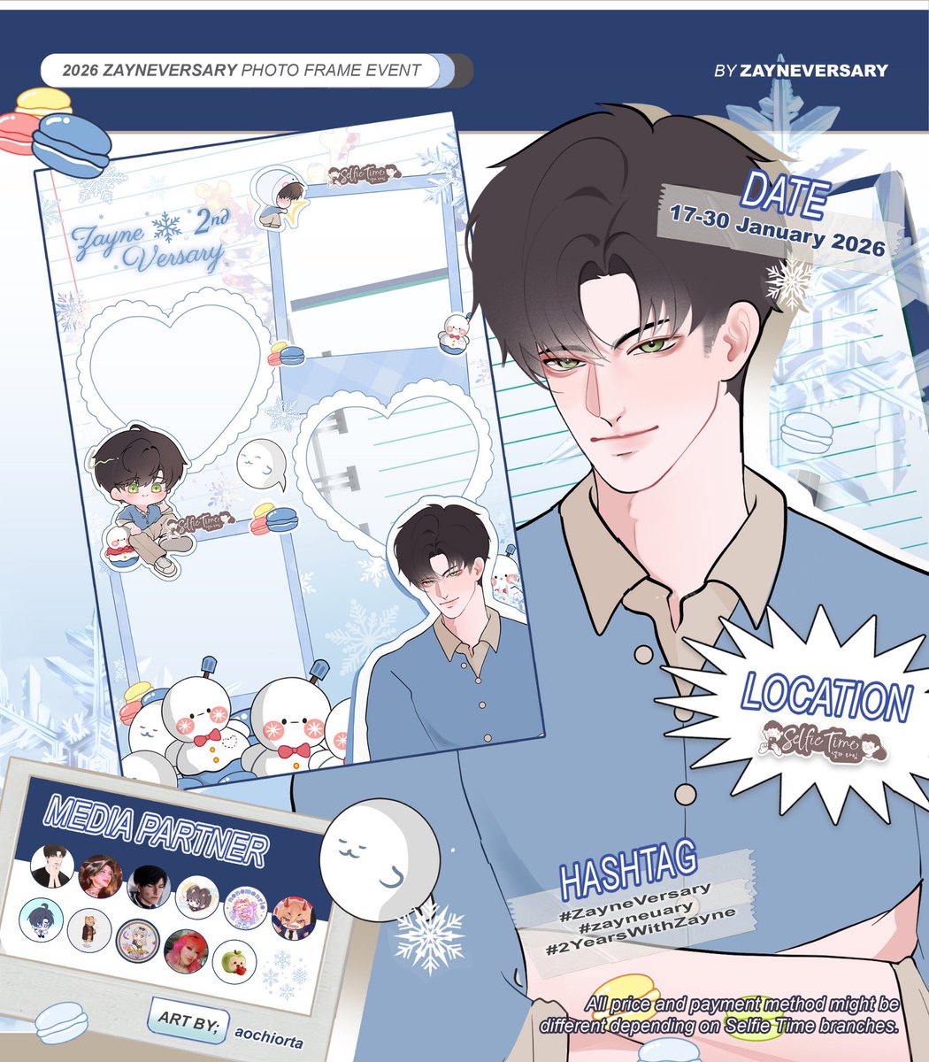 devilsmete's tweet photo. The Details Schedule of Zayne's 2nd Anniversary Photoframe Event by @ZayneVersary 🩵

📍@selfietimeid
(January 17-30th 2026)

A wonderful frame designed by @aochiorta ☃️

#ZayneVersary #Zayneuary #2YearsWithZayne #Zayne #黎深 #이서언 #レイ https://t.co/v5eEpcDTa4