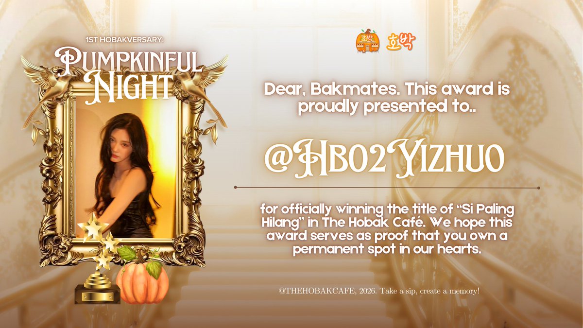 THEHOBAKCAFE's tweet image. Congratulations to @HB02JISUNG @HB97MINGYU for winning “si paling upchar”! And to @HB02YIZHUO @HB97LINGHE for getting “si paling hilang” Thank you for adding color to Hobak with your presence. 🏆🧡