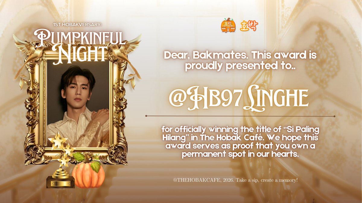 THEHOBAKCAFE's tweet image. Congratulations to @HB02JISUNG @HB97MINGYU for winning “si paling upchar”! And to @HB02YIZHUO @HB97LINGHE for getting “si paling hilang” Thank you for adding color to Hobak with your presence. 🏆🧡