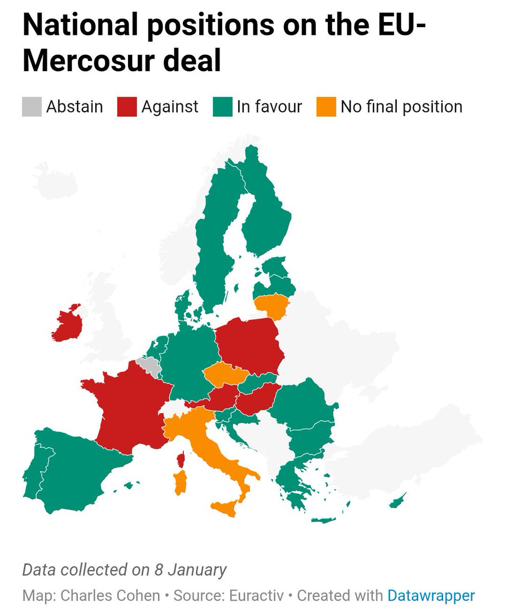 onlmaps's tweet photo. National positions on the EU-Mercosur deal https://t.co/I8RjcwAzmd