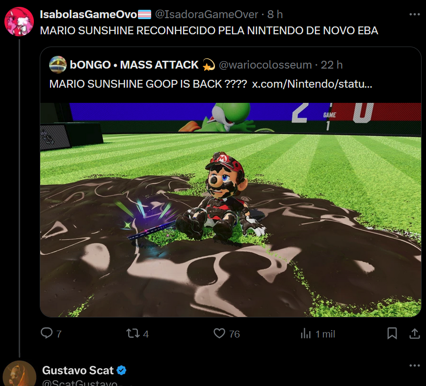 obrigado Nintendo pelo reconhecimento ao Mario Sunshine 💩